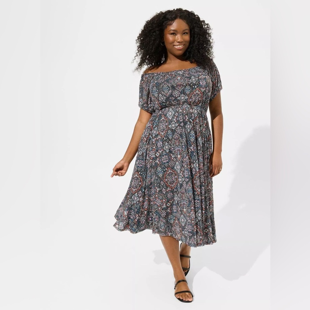 Torrid Midi Mesh Off Shoulder Peasant Dress Sz 00 M L